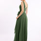 Vestidos largos de chiffon con tirantes de encaje y lazo de cinturón Verde Oliva Tallas Grandes
