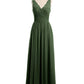 Vestidos largos de chiffon con tirantes de encaje y lazo de cinturón Verde Oliva Tallas Grandes