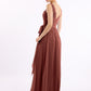 Vestidos largos de chiffon con tirantes de encaje y lazo de cinturón Terracota Tallas Grandes