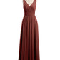 Vestidos largos de chiffon con tirantes de encaje y lazo de cinturón Terracota Tallas Grandes