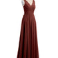 Vestidos largos de chiffon con tirantes de encaje y lazo de cinturón Terracota Tallas Grandes