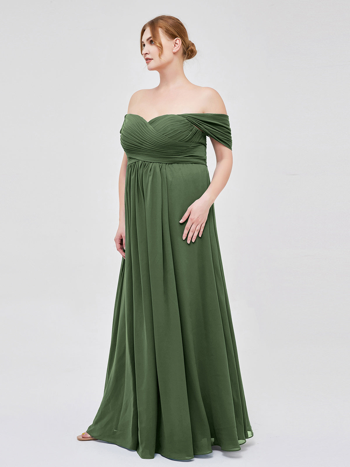 Lindsay Fuera Del Hombro Corte Imperial Vestidos De Dama De Honor Verde Oliva Tallas Grandes