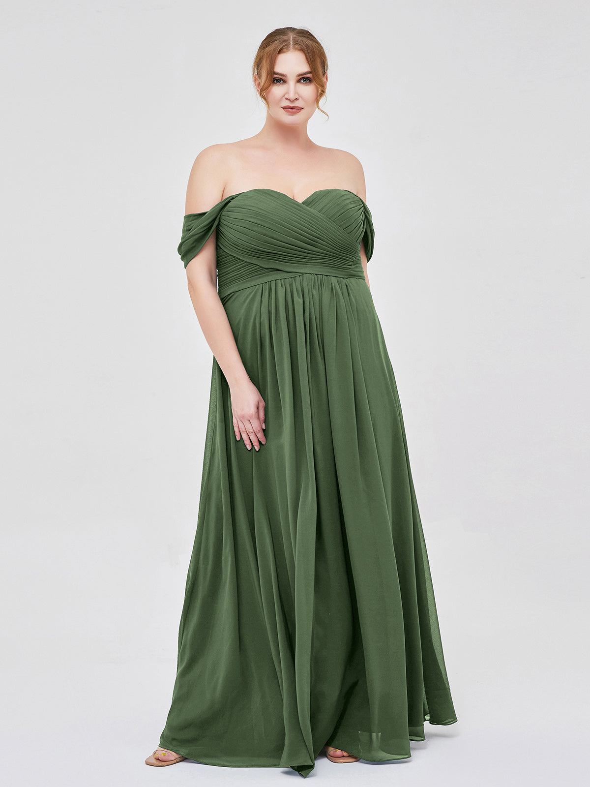 Lindsay Fuera Del Hombro Corte Imperial Vestidos De Dama De Honor Verde Oliva Tallas Grandes