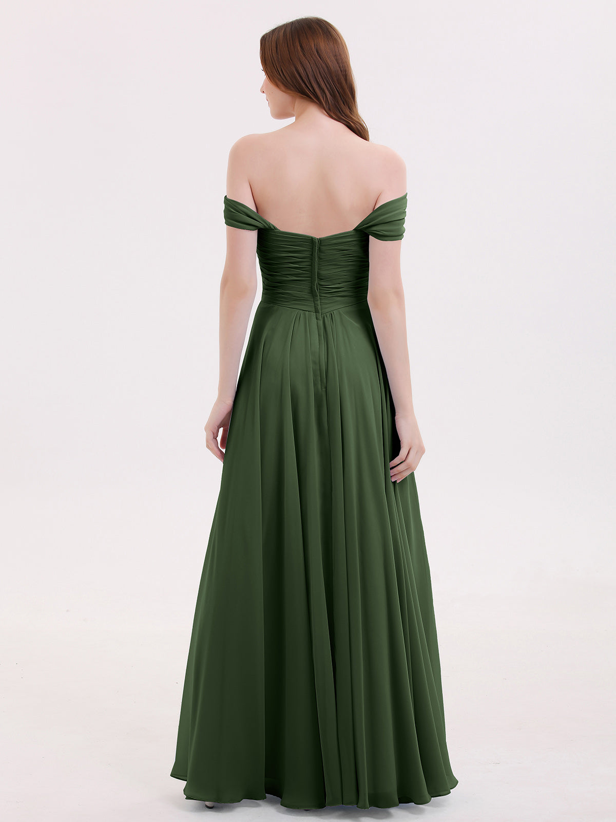 Lindsay Fuera Del Hombro Corte Imperial Vestidos De Dama De Honor Verde Oliva