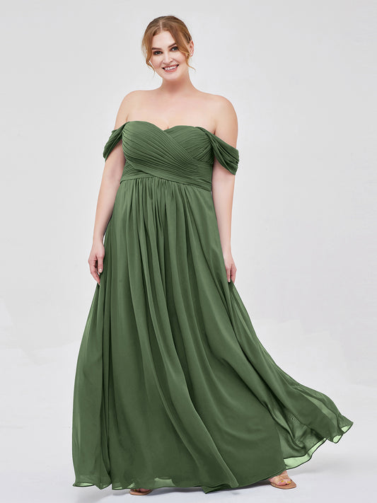 Lindsay Fuera Del Hombro Corte Imperial Vestidos De Dama De Honor Verde Oliva Tallas Grandes