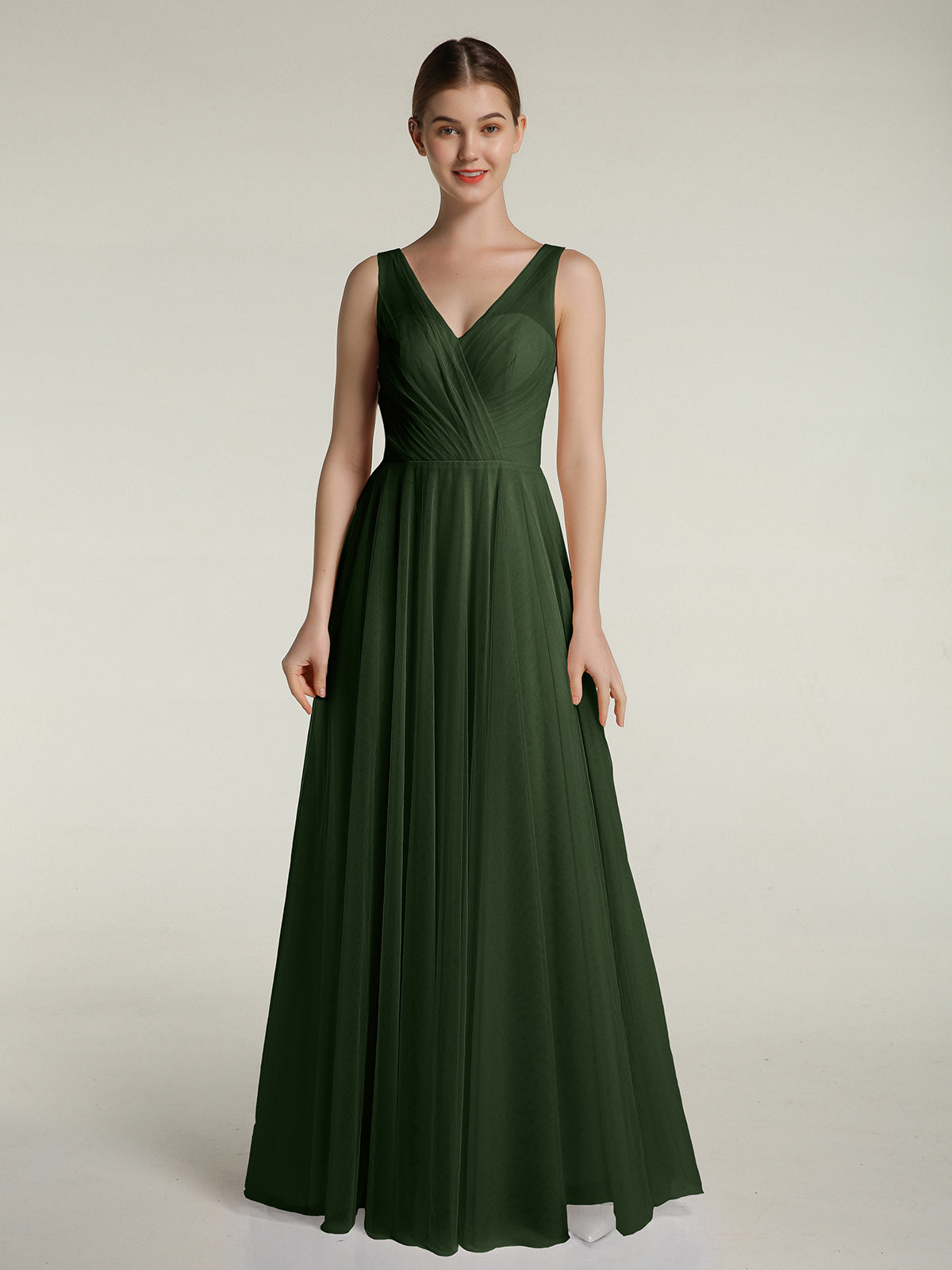 Vestidos largos de tul con escote en V ilusión Verde Oliva Tallas Grandes
