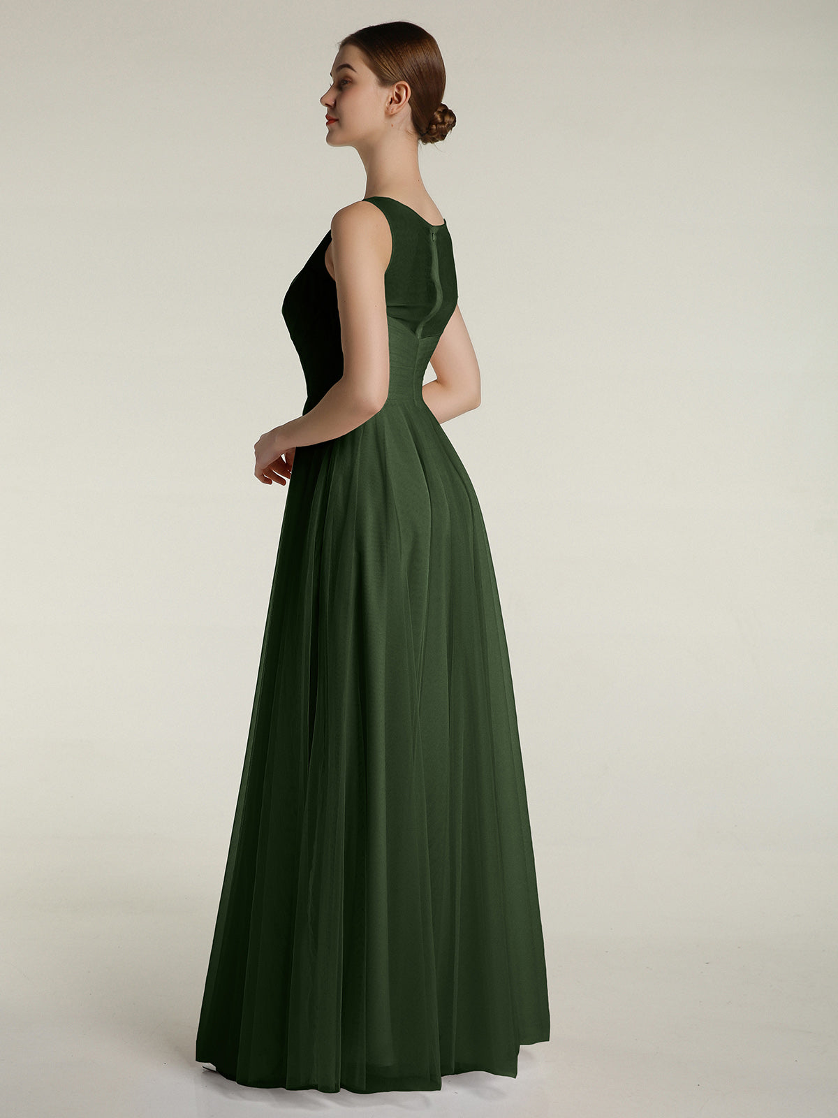 Vestidos largos de tul con escote en V ilusión Verde Oliva Tallas Grandes