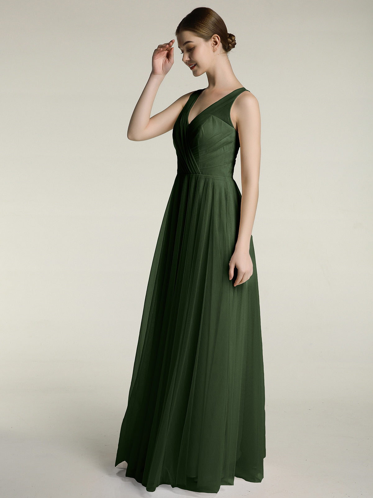 Vestidos largos de tul con escote en V ilusión Verde Oliva Tallas Grandes