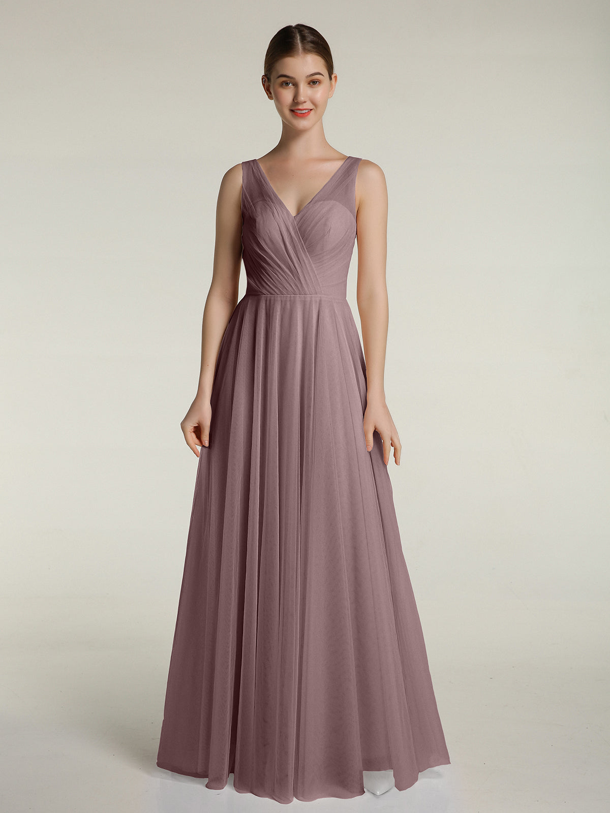Vestidos largos de tul con escote en V ilusión Malva Vintage – babaroni-es
