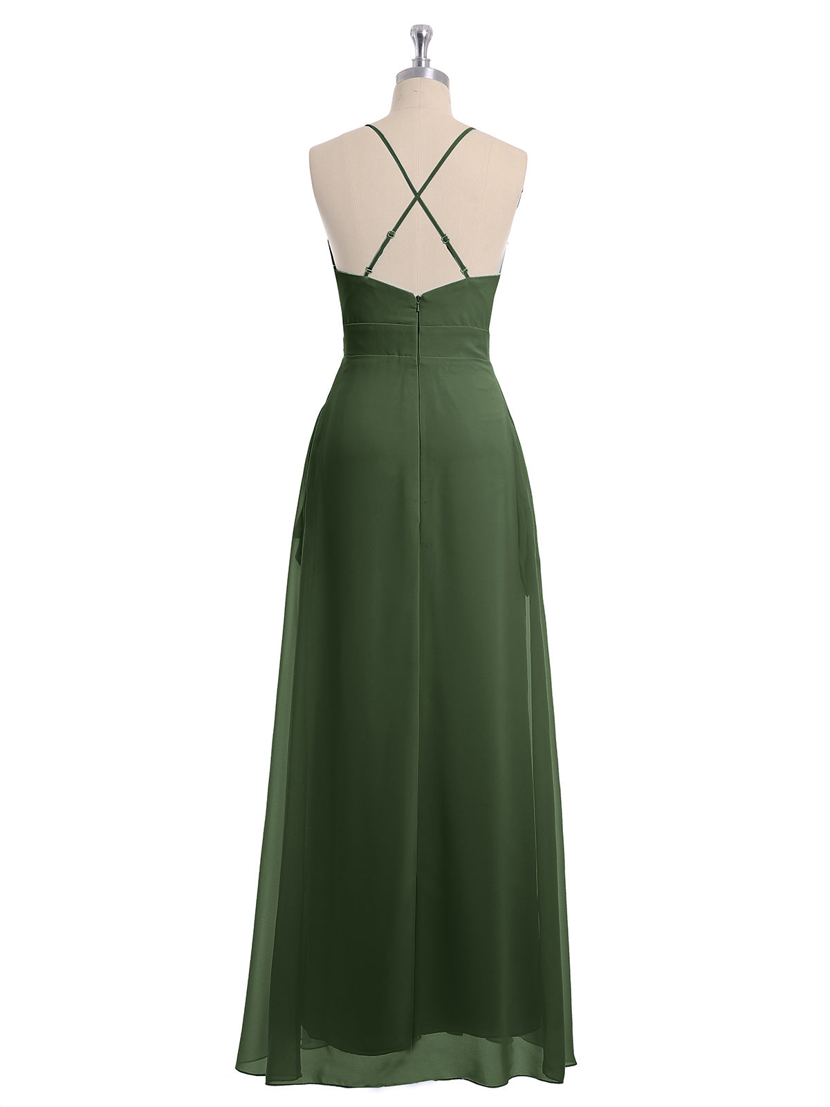 Vestidos largos de chiffon con tirantes finos en escote en V y bolsillo Verde Oliva Tallas Grandes