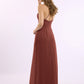 Vestidos largos de chiffon con tirantes finos en escote en V y bolsillo Terracota Tallas Grandes