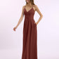 Vestidos largos de chiffon con tirantes finos en escote en V y bolsillo Terracota Tallas Grandes