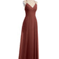 Vestidos largos de chiffon con tirantes finos en escote en V y bolsillo Terracota