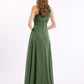 Vestidos largos de chiffon con encaje en escote en V profundo y espalda descubierta Verde Oliva