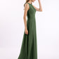Vestidos largos de chiffon con encaje en escote en V profundo y espalda descubierta Verde Oliva