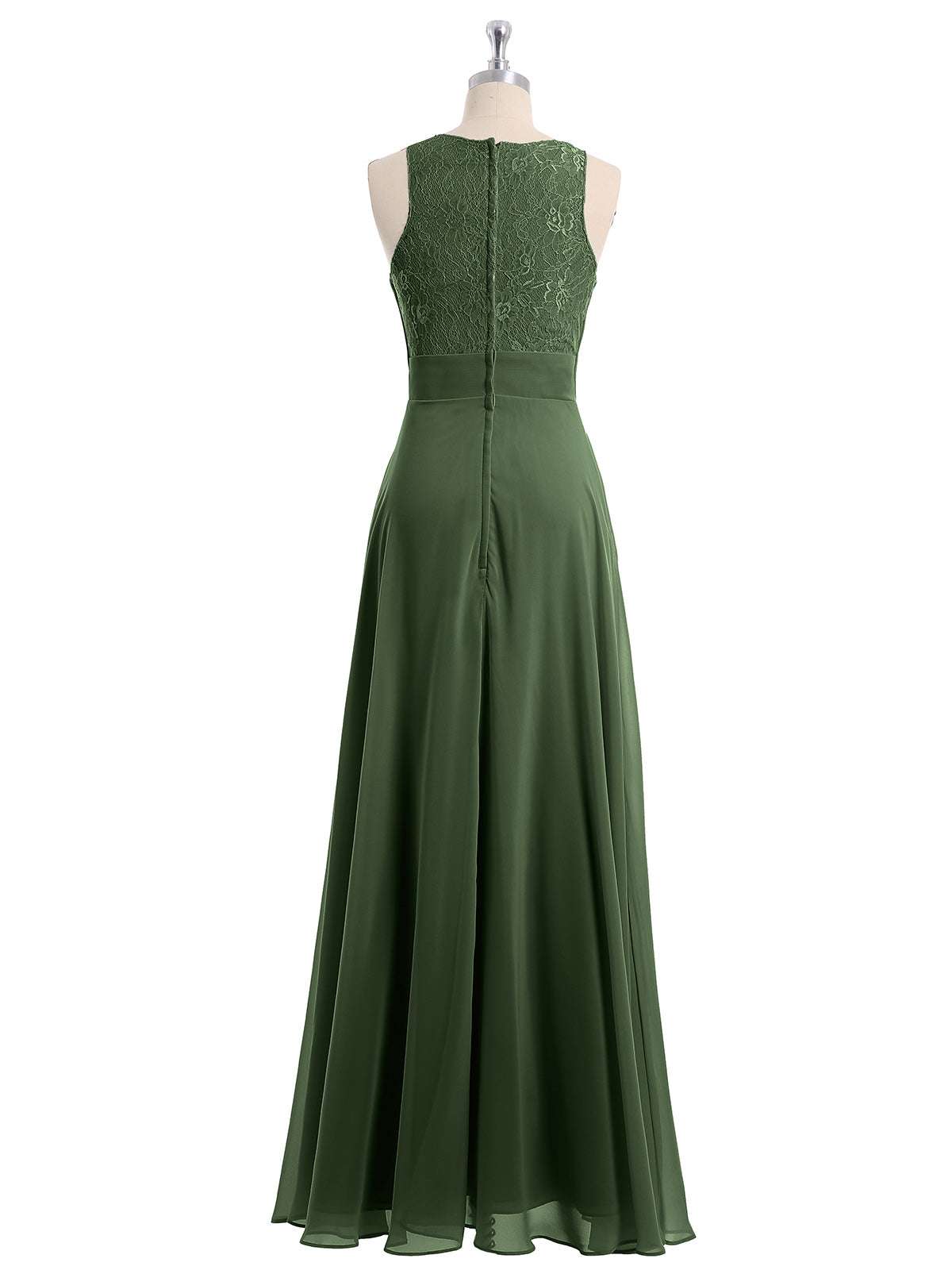 Vestidos largos de chiffon con encaje en escote en V profundo y espalda descubierta Verde Oliva