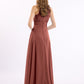 Vestidos largos de chiffon con encaje en escote en V profundo y espalda descubierta Terracota Tallas Grandes