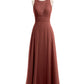 Vestidos largos de chiffon con encaje en escote en V profundo y espalda descubierta Terracota Tallas Grandes