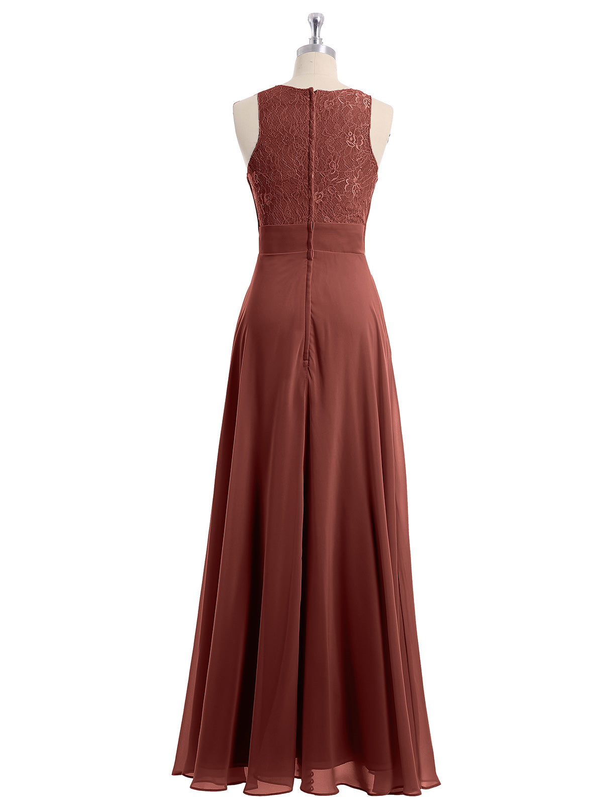 Vestidos largos de chiffon con encaje en escote en V profundo y espalda descubierta Terracota Tallas Grandes