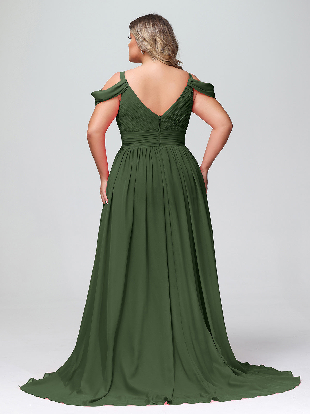 Lucy Profundo Escote En V Sexy Gasa Vestido Con Apertura Verde Oliva Tallas Grandes