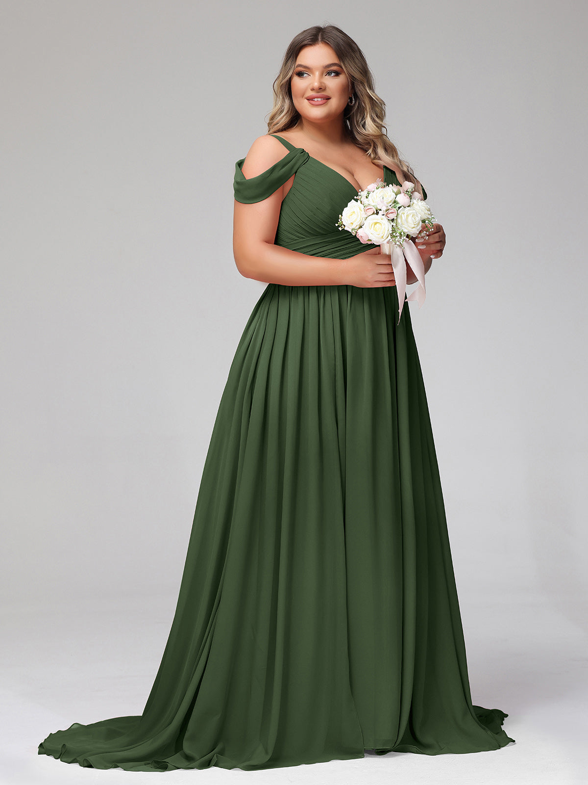 Lucy Profundo Escote En V Sexy Gasa Vestido Con Apertura Verde Oliva Tallas Grandes