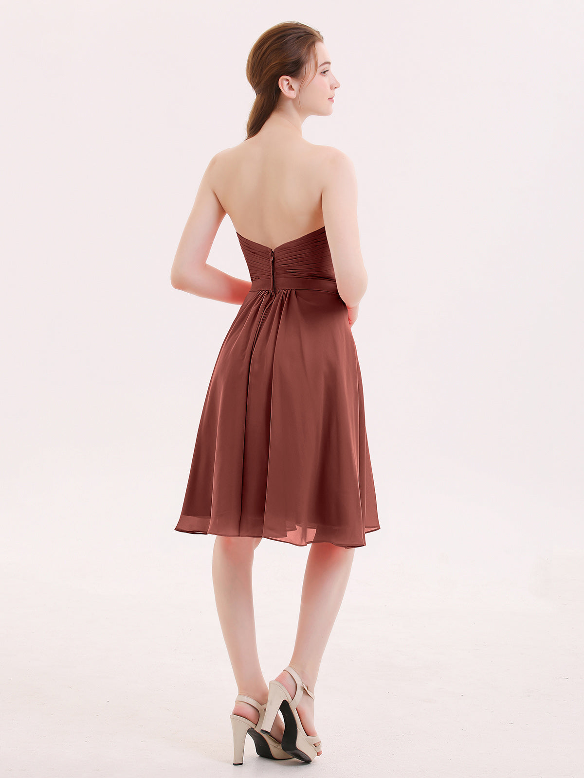 Lydia Novio Gasa Vestido De Dama De Honor Corte Hasta La Rodilla Terracota Tallas Grandes