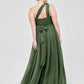Vestidos de chiffon con un hombro de flor y bolsillo Verde Oliva Tallas Grandes