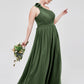 Vestidos de chiffon con un hombro de flor y bolsillo Verde Oliva Tallas Grandes