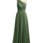 Vestidos de chiffon con un hombro de flor y bolsillo Verde Oliva