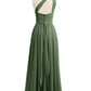 Vestidos de chiffon con un hombro de flor y bolsillo Verde Oliva Tallas Grandes