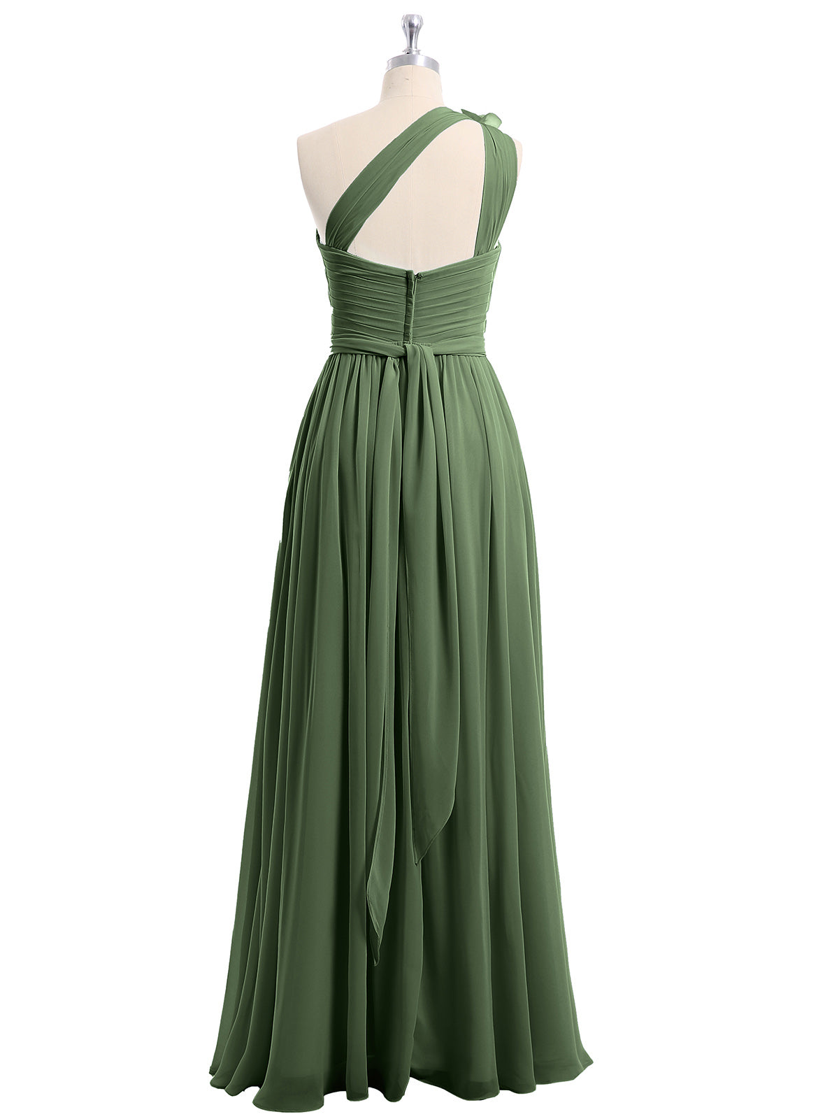 Vestidos de chiffon con un hombro de flor y bolsillo Verde Oliva Tallas Grandes