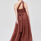 Vestidos de chiffon con un hombro de flor y bolsillo Terracota Tallas Grandes