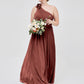 Vestidos de chiffon con un hombro de flor y bolsillo Terracota