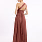 Vestidos de chiffon con un hombro de flor y bolsillo Terracota