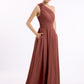 Vestidos de chiffon con un hombro de flor y bolsillo Terracota