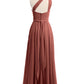 Vestidos de chiffon con un hombro de flor y bolsillo Terracota