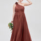 Vestidos de chiffon con un hombro de flor y bolsillo Terracota