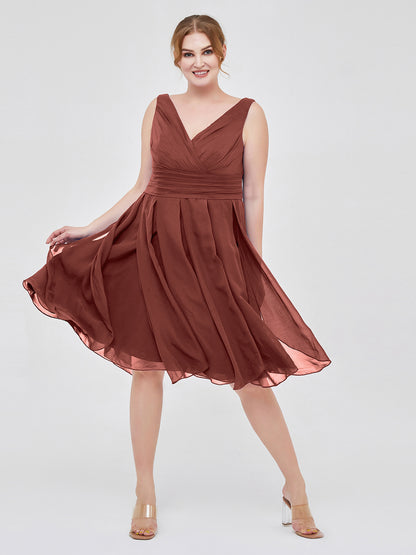 Mabel Corto Gasa Vestido Con Escote En V Terracota Tallas Grandes