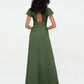 Vestidos de chiffon con escote ilusión y mangas cap Verde Oliva Tallas Grandes