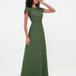 Vestidos de chiffon con escote ilusión y mangas cap Verde Oliva Tallas Grandes