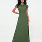 Vestidos de chiffon con escote ilusión y mangas cap Verde Oliva Tallas Grandes
