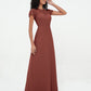 Vestidos de chiffon con escote ilusión y mangas cap Terracota