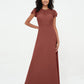Vestidos de chiffon con escote ilusión y mangas cap Terracota Tallas Grandes