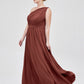 Maggie Un Hombro Gasa Largo Vestido De Dama De Honor Terracota Tallas Grandes