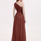 Maggie Un Hombro Gasa Largo Vestido De Dama De Honor Terracota