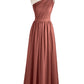 Maggie Un Hombro Gasa Largo Vestido De Dama De Honor Terracota Tallas Grandes