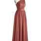 Maggie Un Hombro Gasa Largo Vestido De Dama De Honor Terracota
