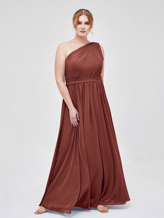 Maggie Un Hombro Gasa Largo Vestido De Dama De Honor Terracota Tallas Grandes