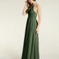 Vestidos largos de chiffon estilo halter para damas de honor Verde Oliva