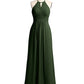 Vestidos largos de chiffon estilo halter para damas de honor Verde Oliva